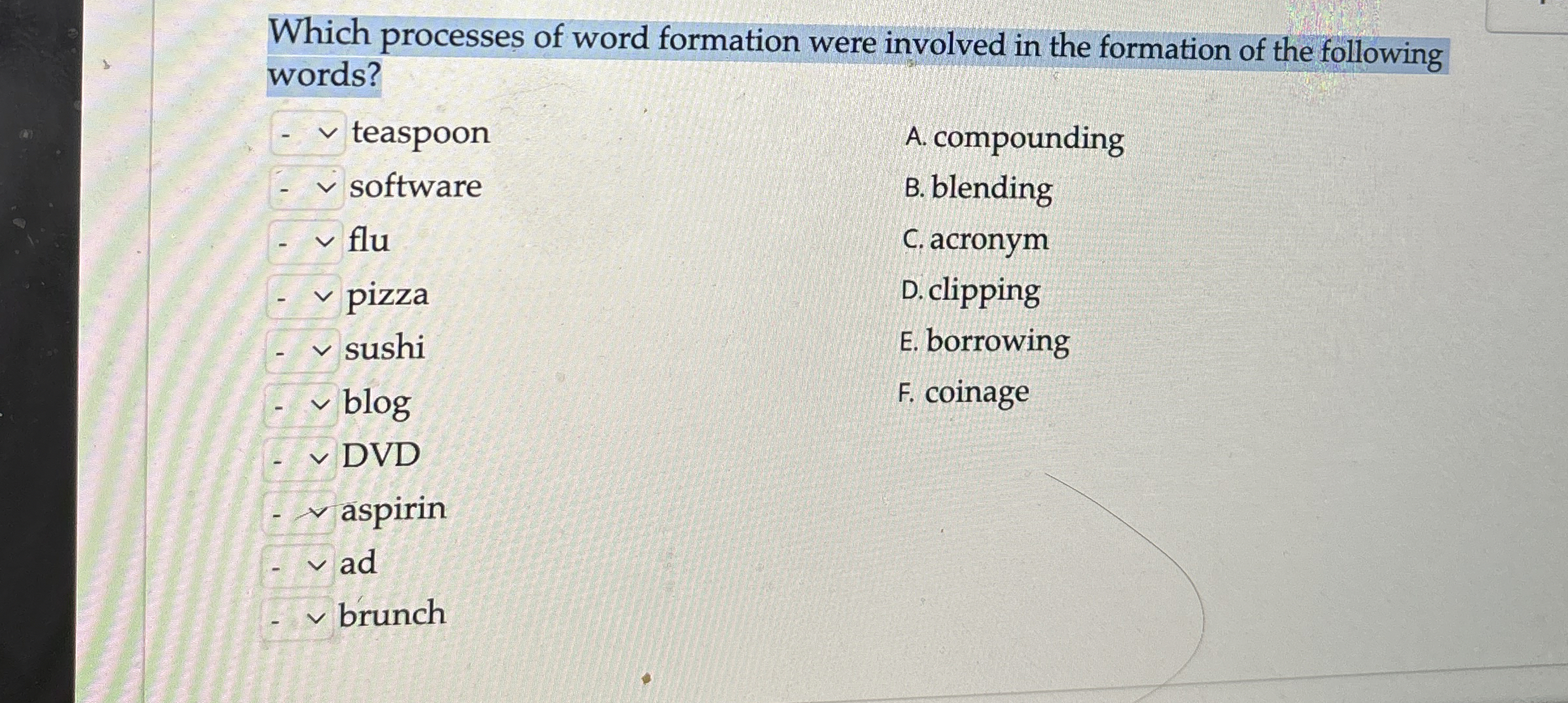 Which processes of word formation were involved