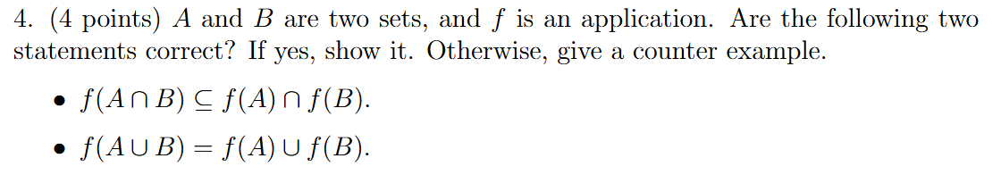 ( 4 points ) A and B are two sets, and f is an