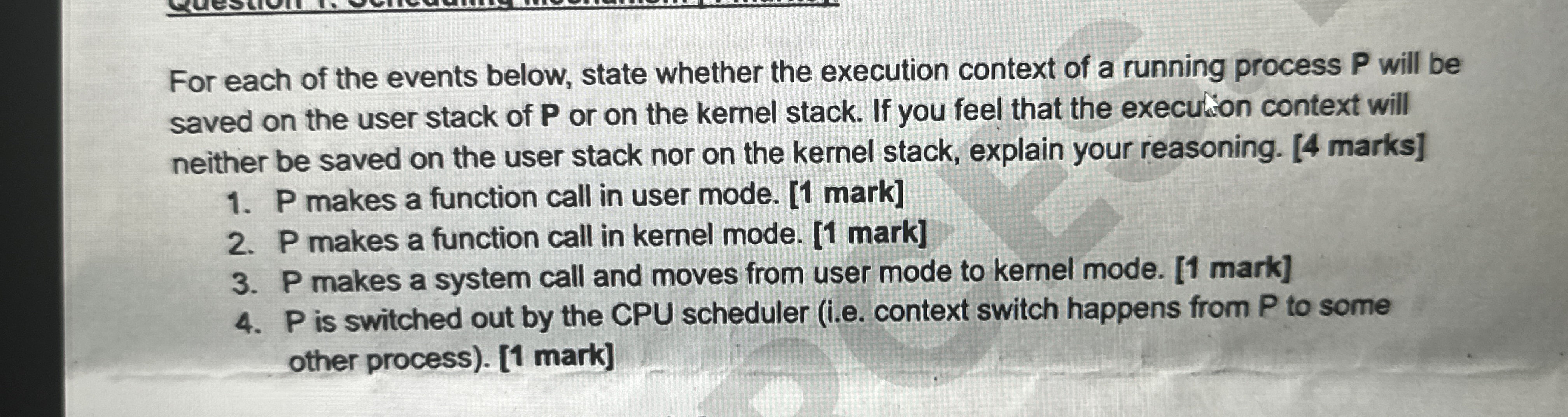 For each of the events below, state whether the