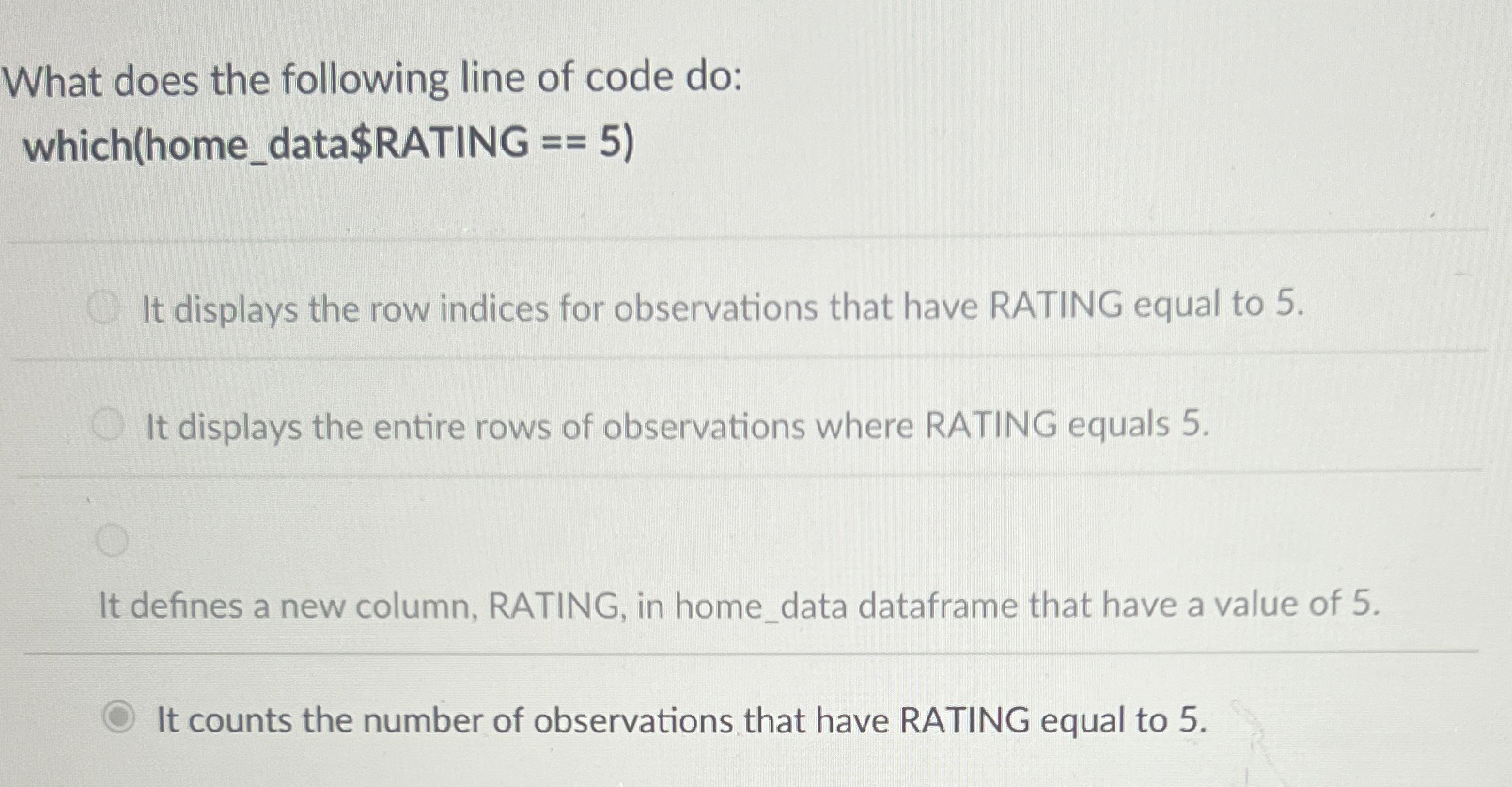 What does the following line of code do: which (