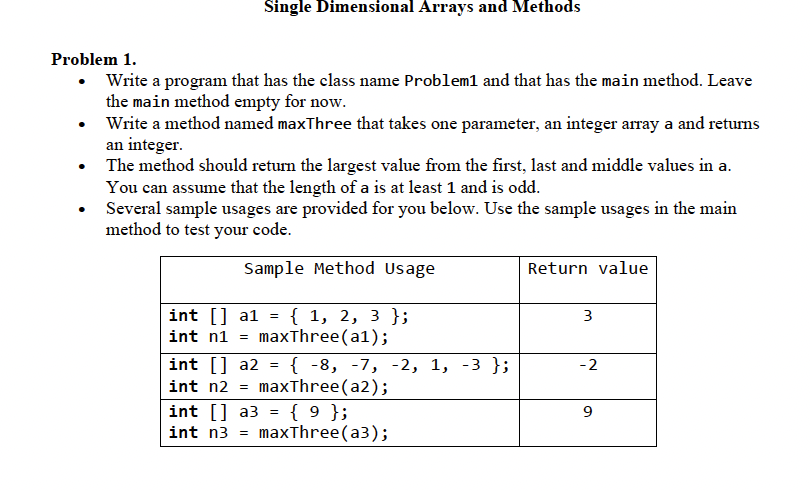 JAVA Single Dimensional Arrays and Methods