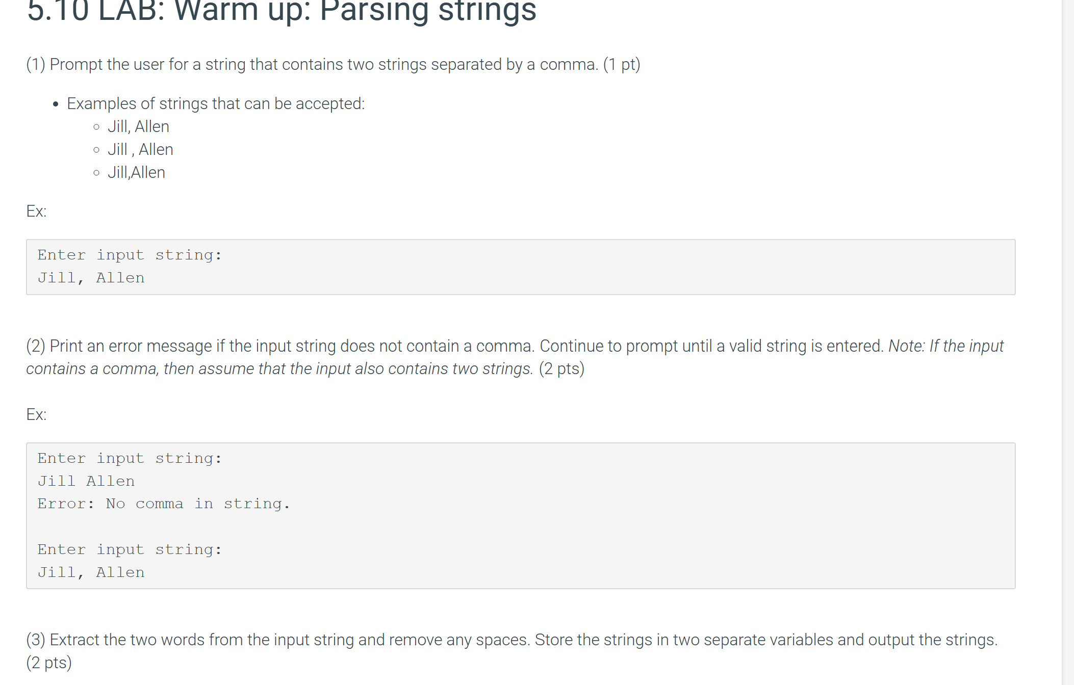 5 . 1 0 LAB: Warm up: Parsing strings ( 1 )