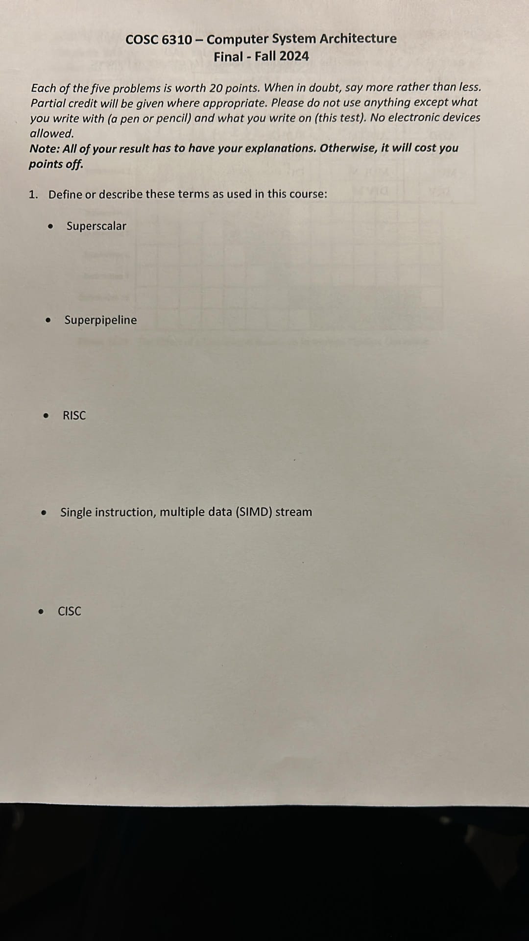 COSC 6 3 1 0 - Computer System Architecture Final