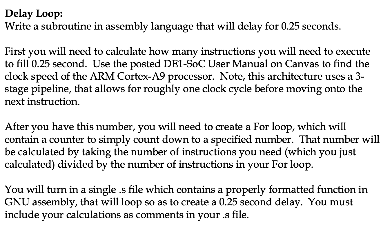 Delay Loop: Write a subroutine in assembly