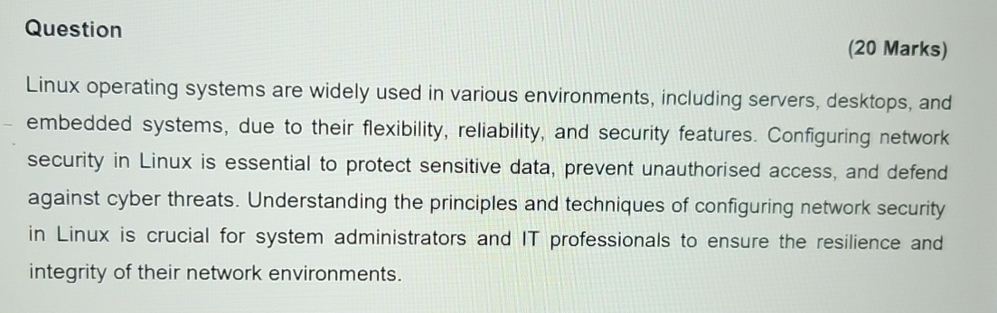Question ( 2 0 Marks ) Linux operating systems