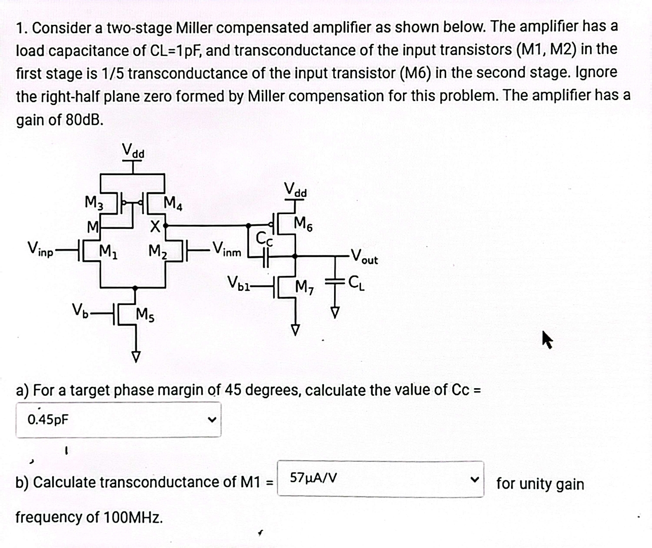Consider a two - stage Miller compensated
