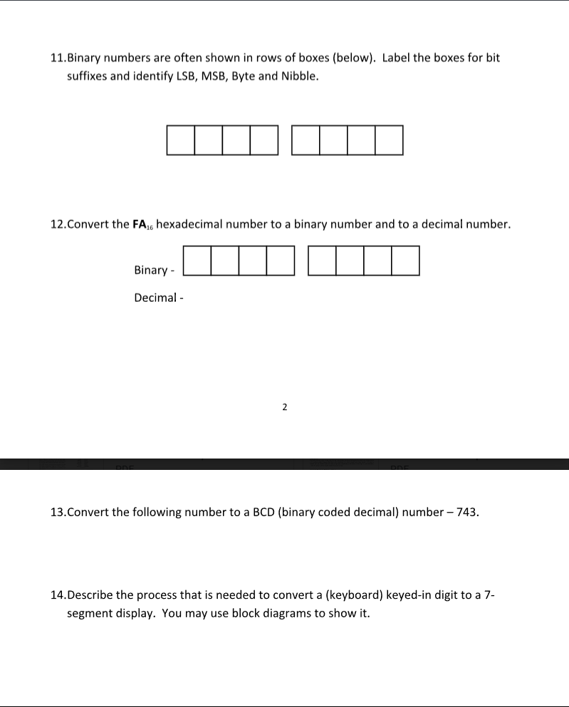 1 1 . Binary numbers are often shown in rows of