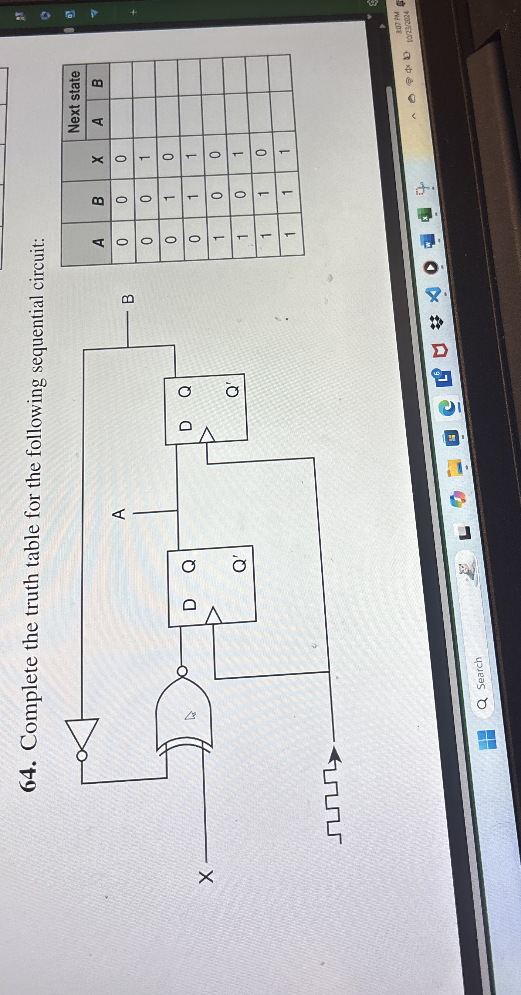 Complete the truth table for the following