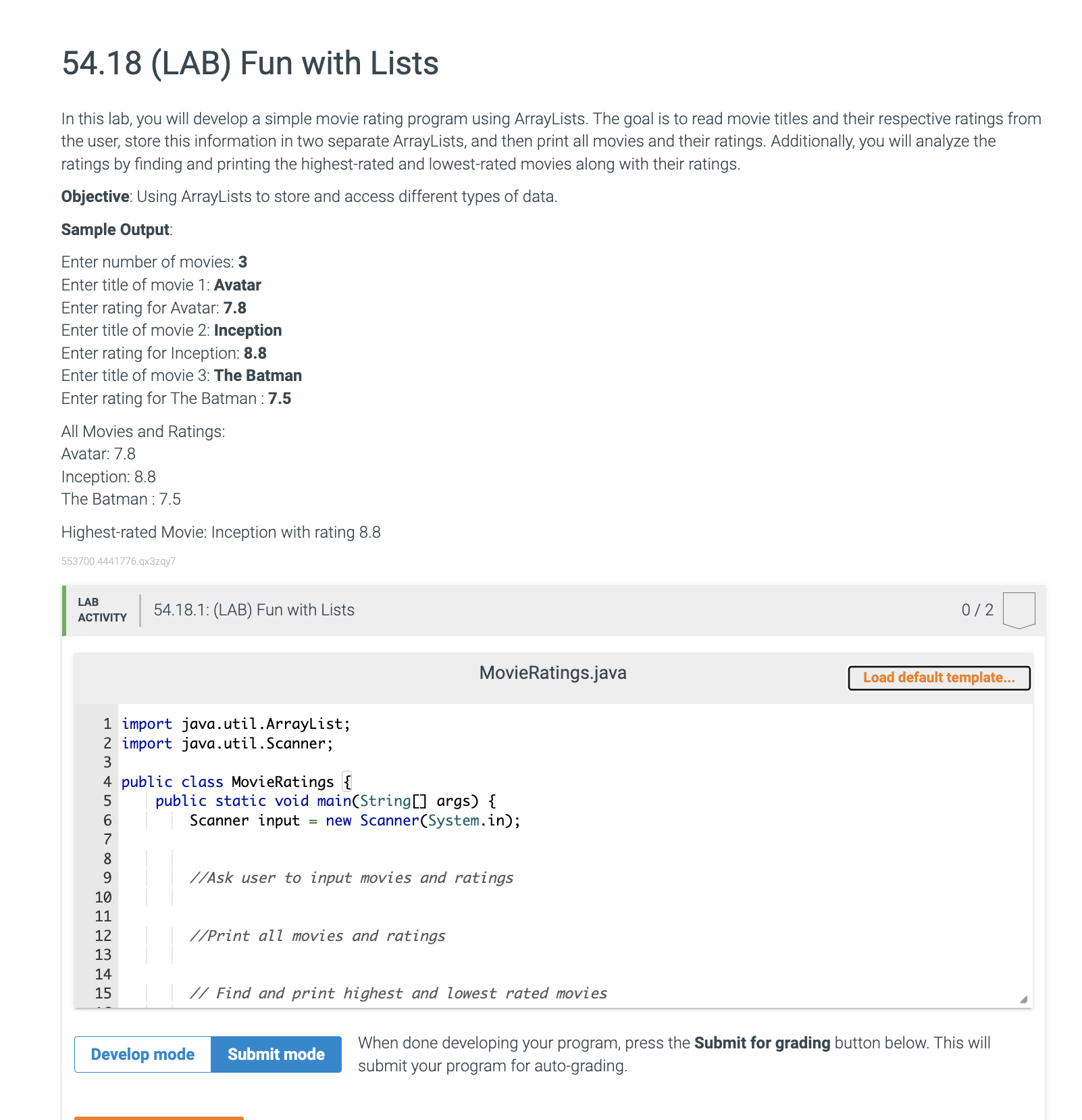 5 4 . 1 8 ( LAB ) Fun with Lists In this lab, you