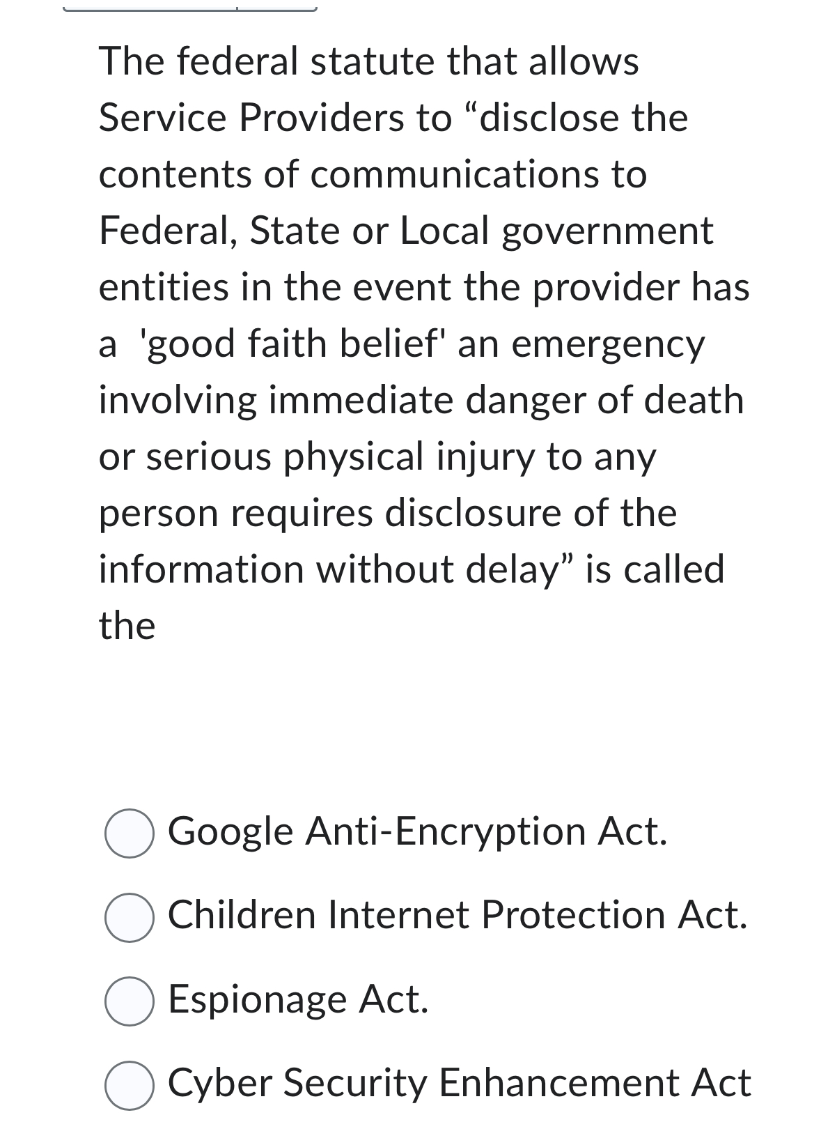 The federal statute that allows Service Providers