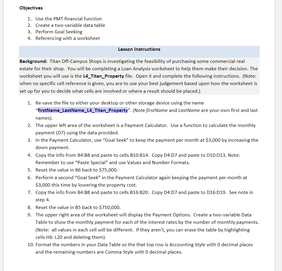 Objectives Titan Off - Campus Shops Property Loan