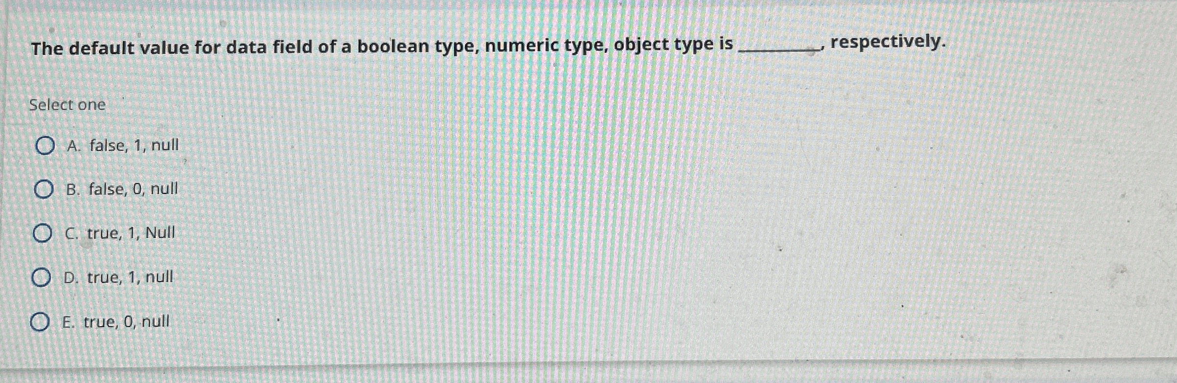 The default value for data field of a boolean