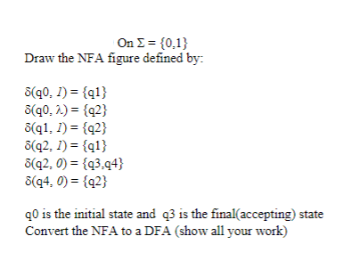 O n = { 0 , 1 } Draw the NFA figure defined by: (