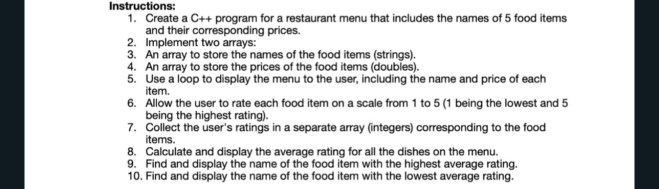 Instructions: Create a C + + program for a