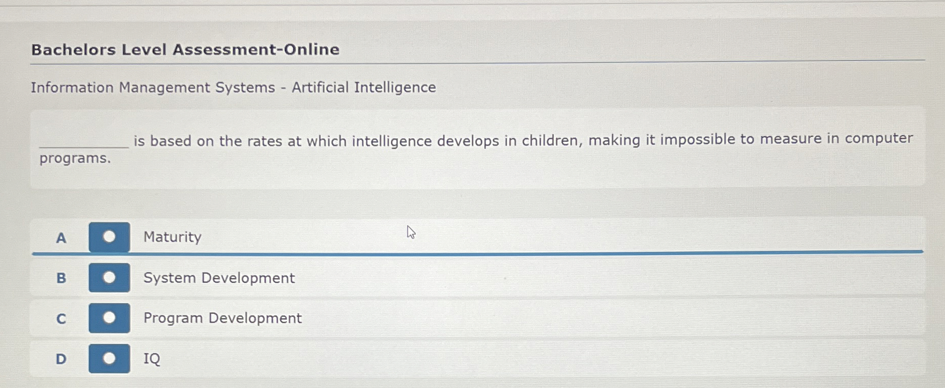 Bachelors Level Assessment - Online Information