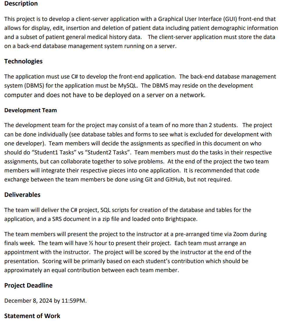 Description This project is to develop a client -