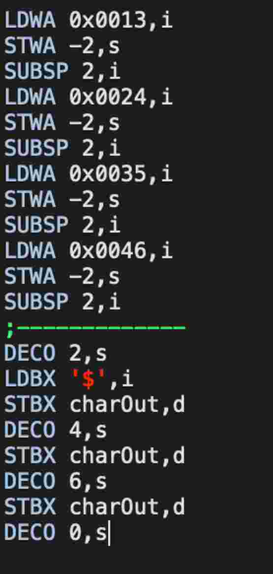 LDWA 0 x 0 0 1 3 , i STWA - 2 , s SUBSP 2 , i