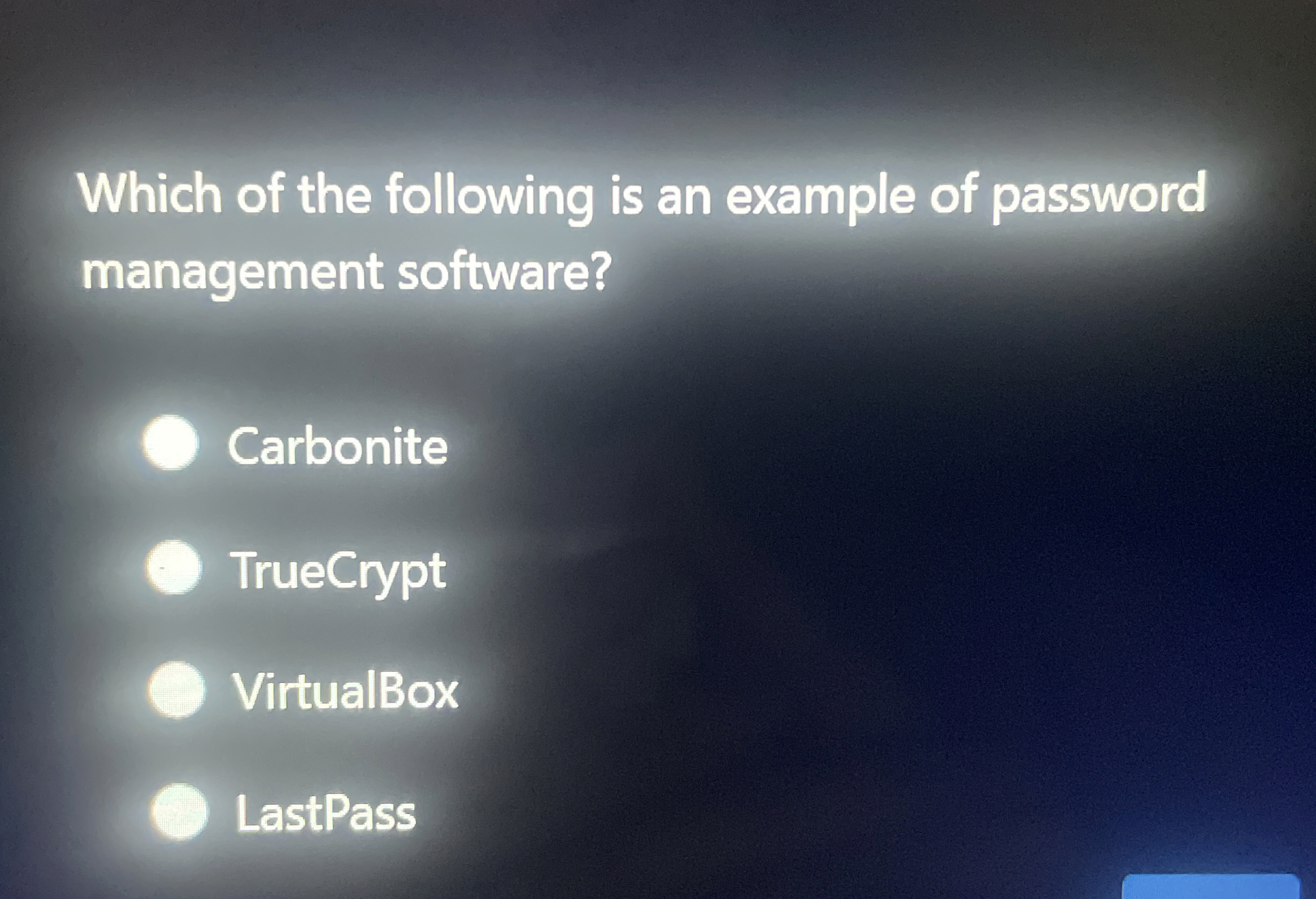 Which of the following is an example of password