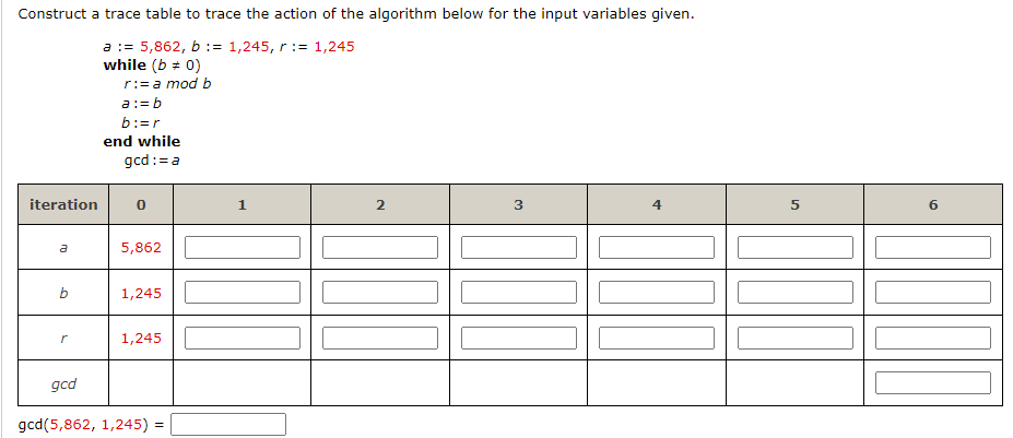 Construct a trace table to trace the action of