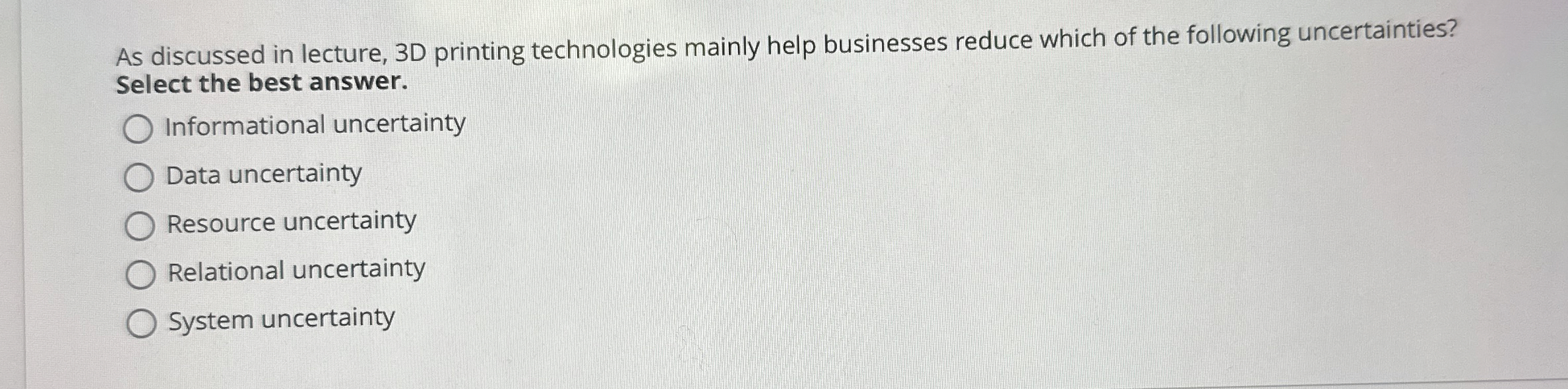 As discussed in lecture, 3 D printing
