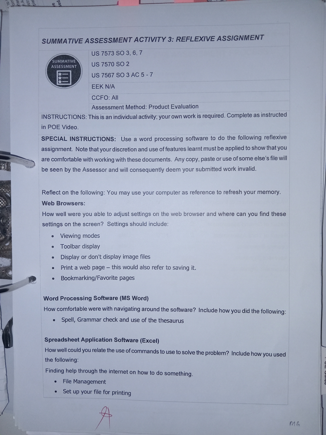 SUMMATIVE ASSESSMENT ACTIVITY 3 : REFLEXIVE