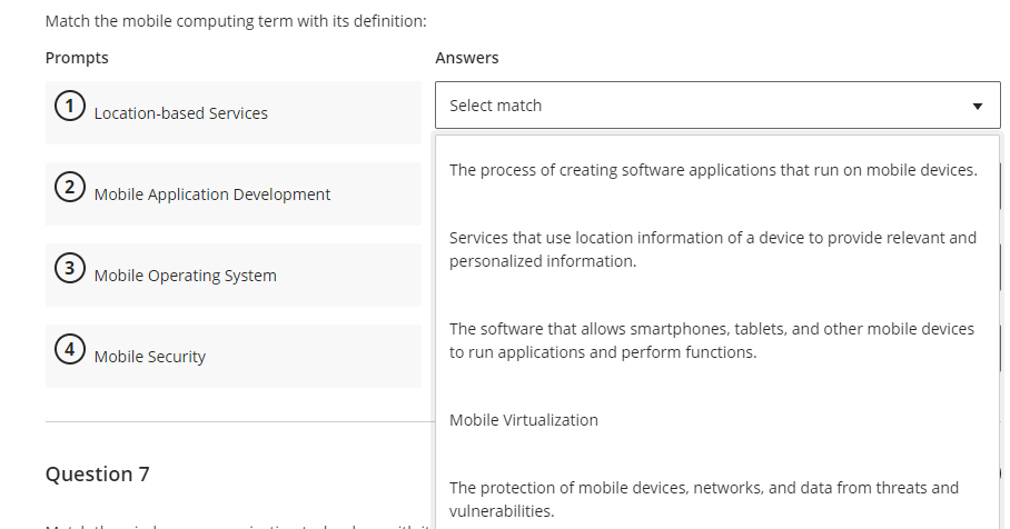 Match the mobile computing term with its