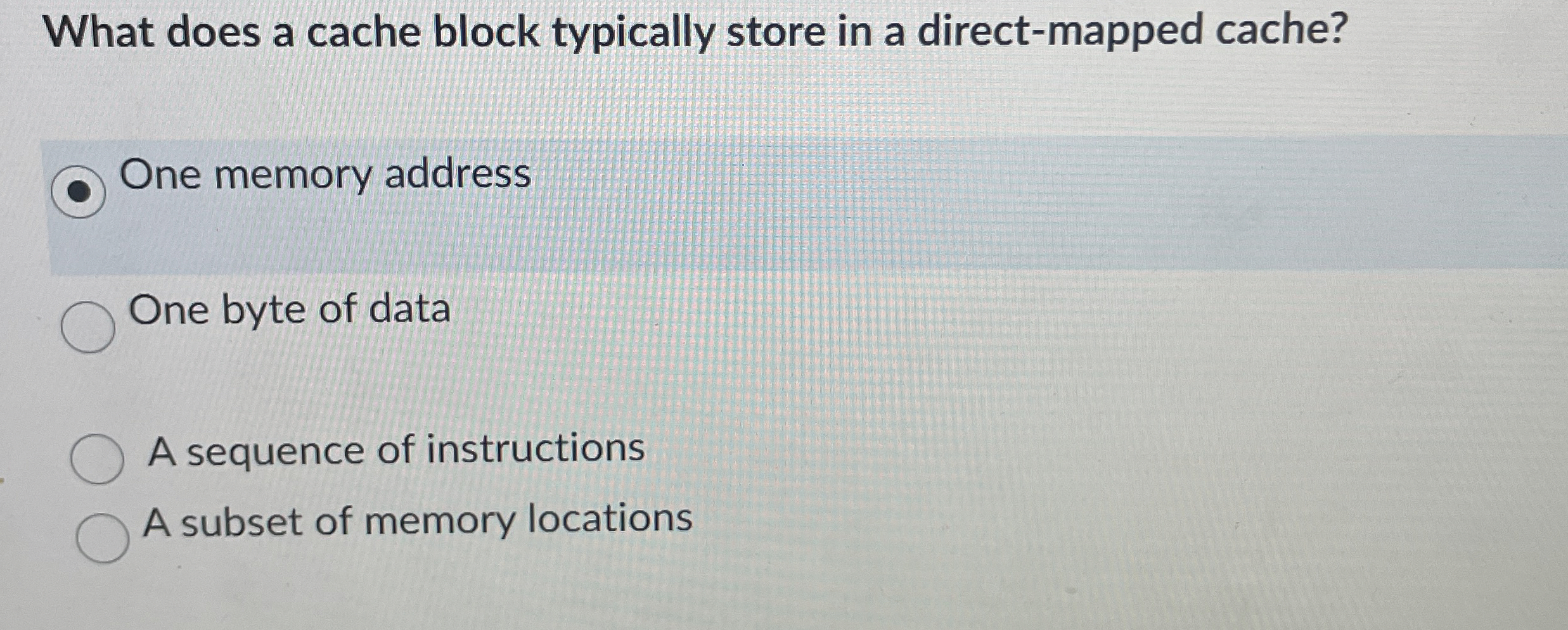 What does a cache block typically store in a