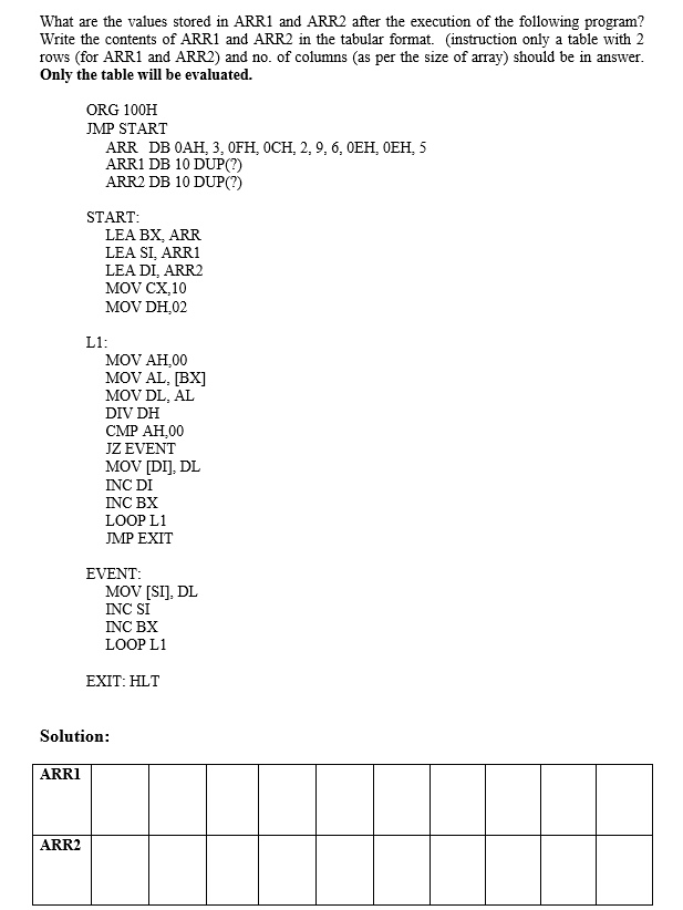 ARR 2 What are the values stored in \ ( A R R 1 \