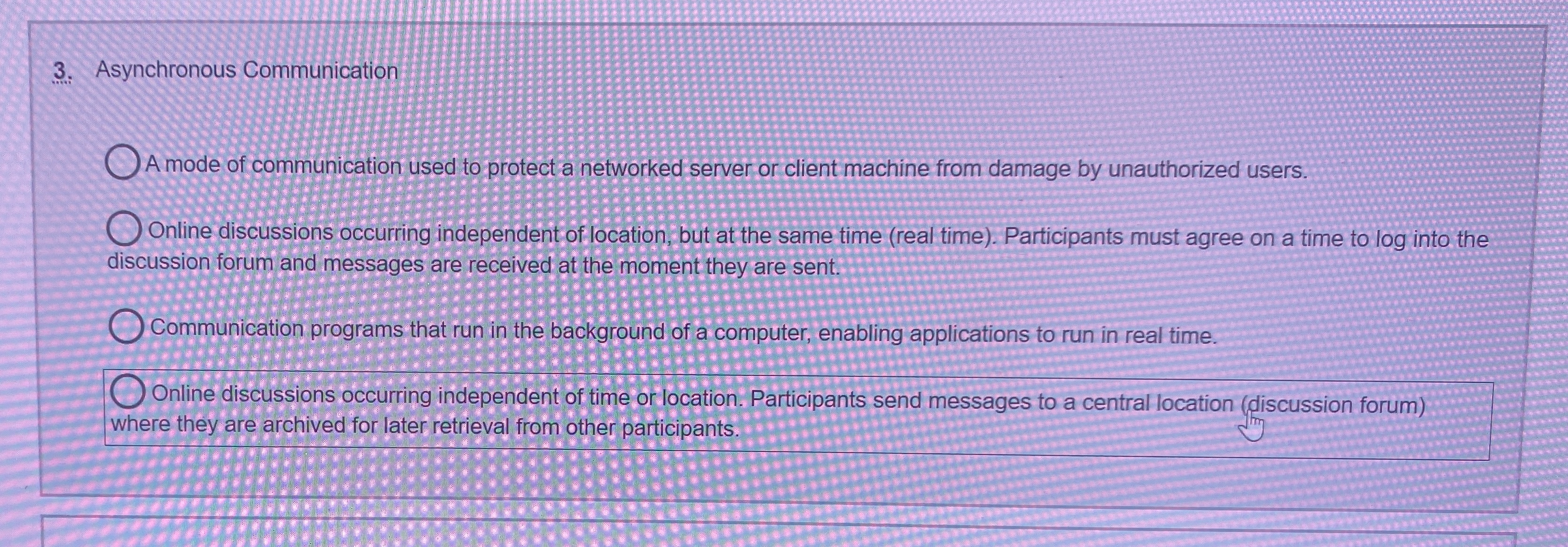 Asynchronous Communication A mode of