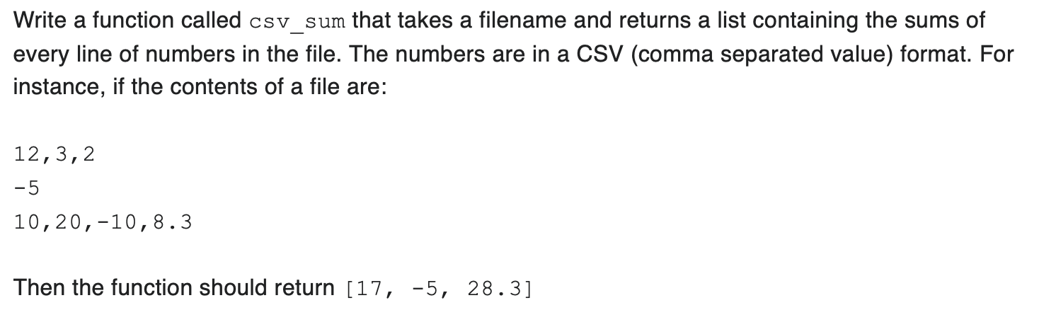 Write a function called csv _ ( s ) um that takes