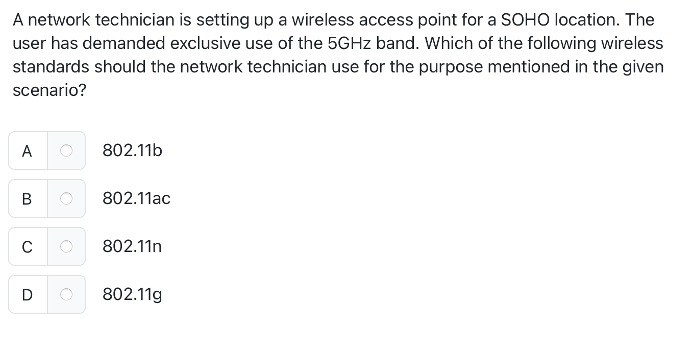 A network technician is setting up a wireless