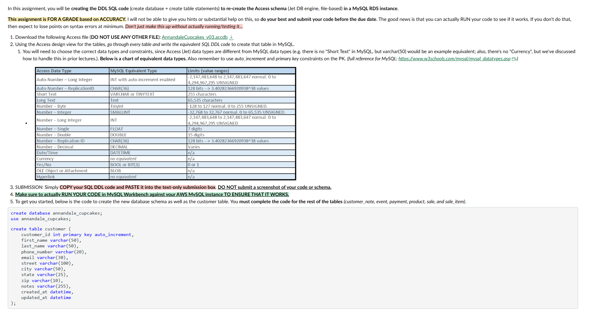 In this assignment, you will be creating the DDL