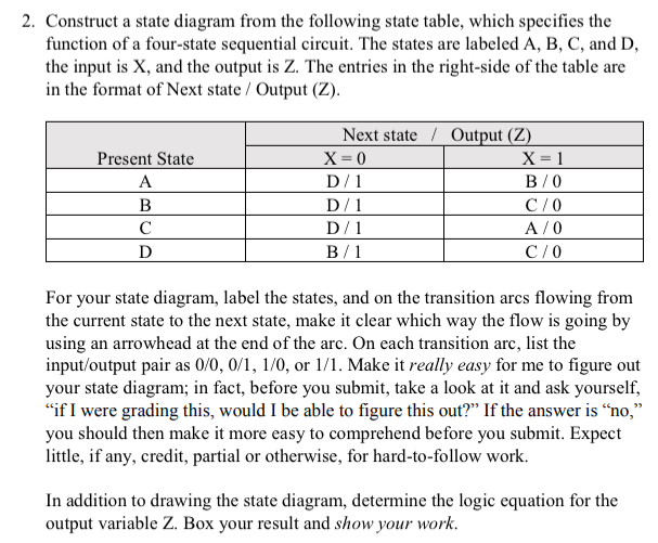 Construct a state diagram from the following