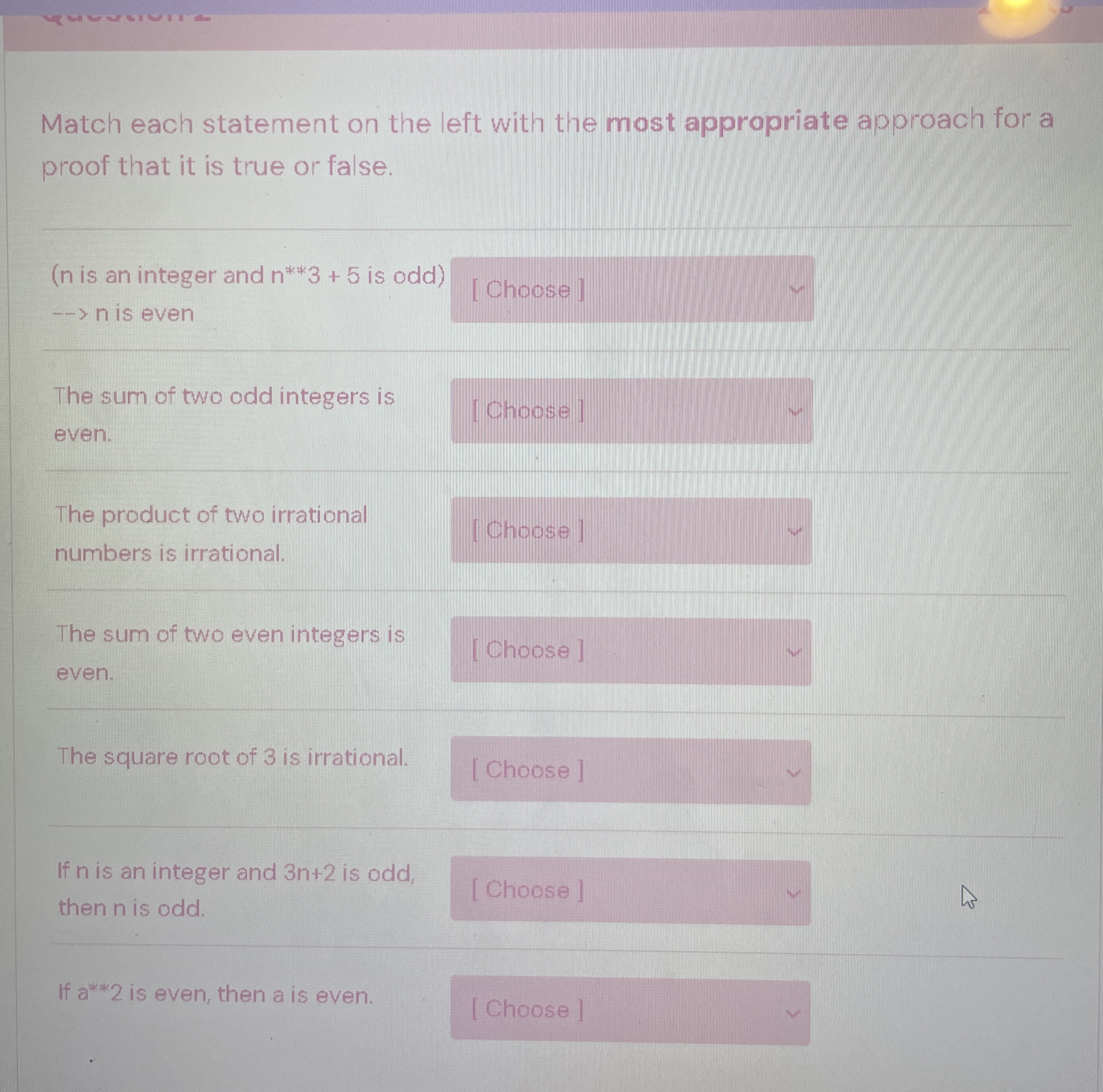 Match each statement on the left with the most