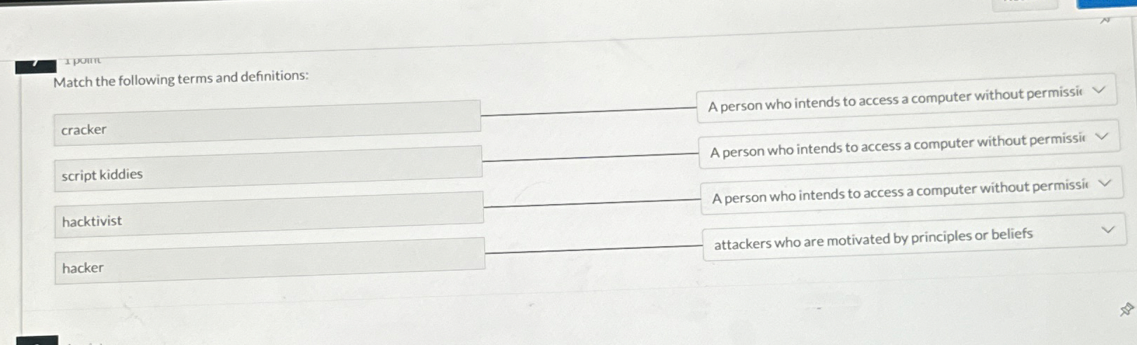 Match the following terms and definitions: