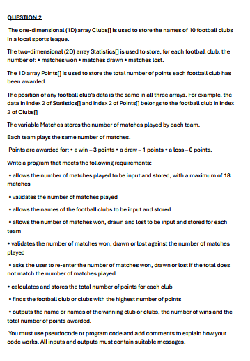QUESTION 2 The one - dimensional ( 1 D ) array