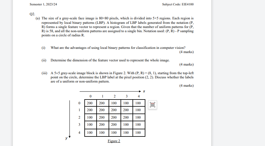 Q 2 . ( a ) The size of a gray - scale face image