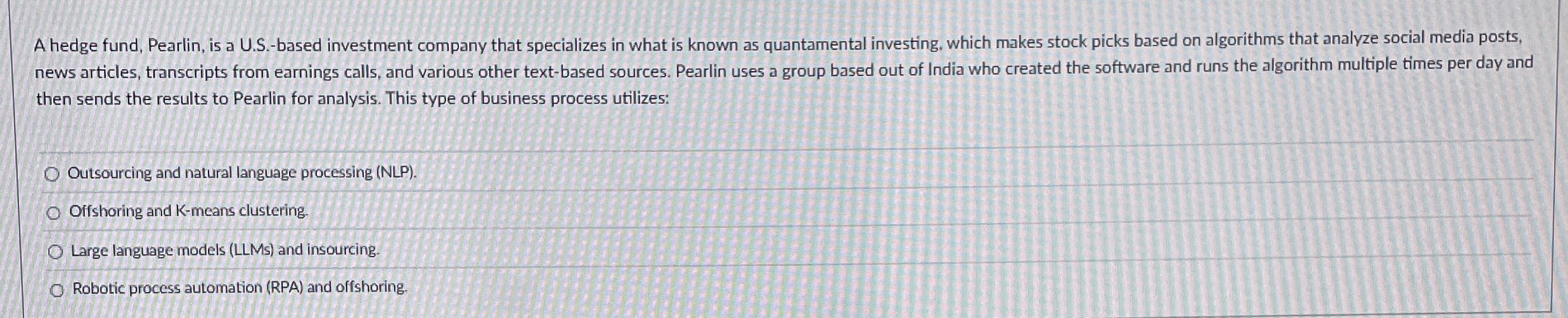A hedge fund, Pearlin, is a U . S . - based