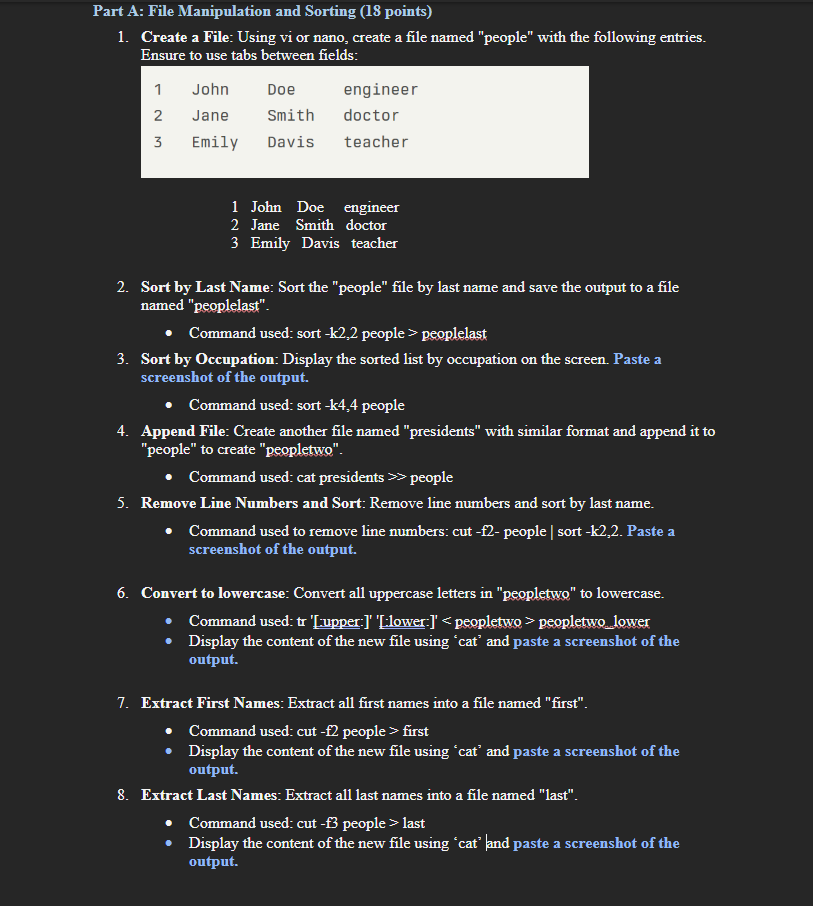 Part A: File Manipulation and Sorting ( 1 8