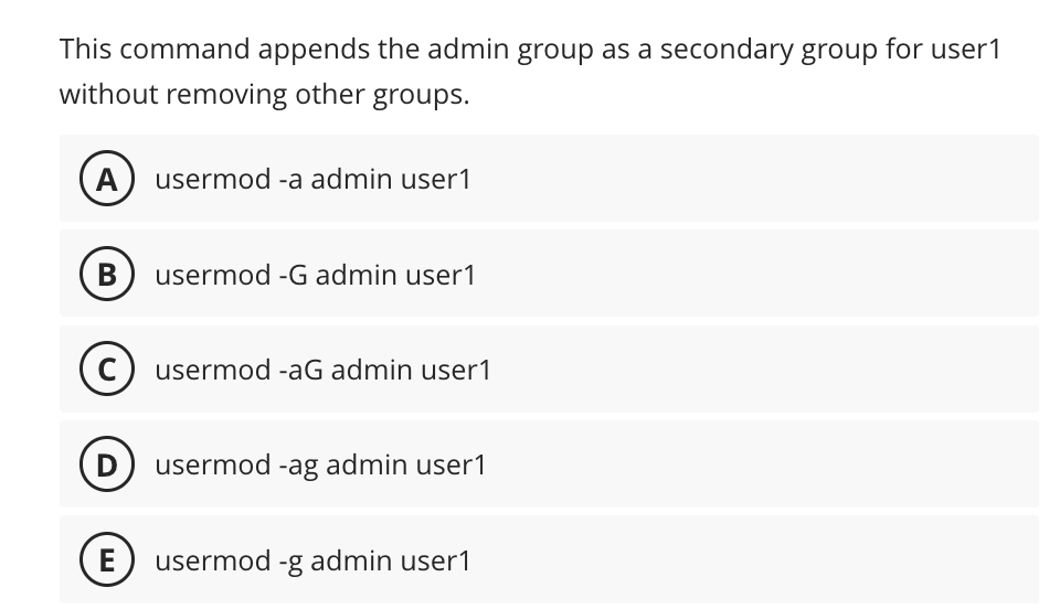 This command appends the admin group as a