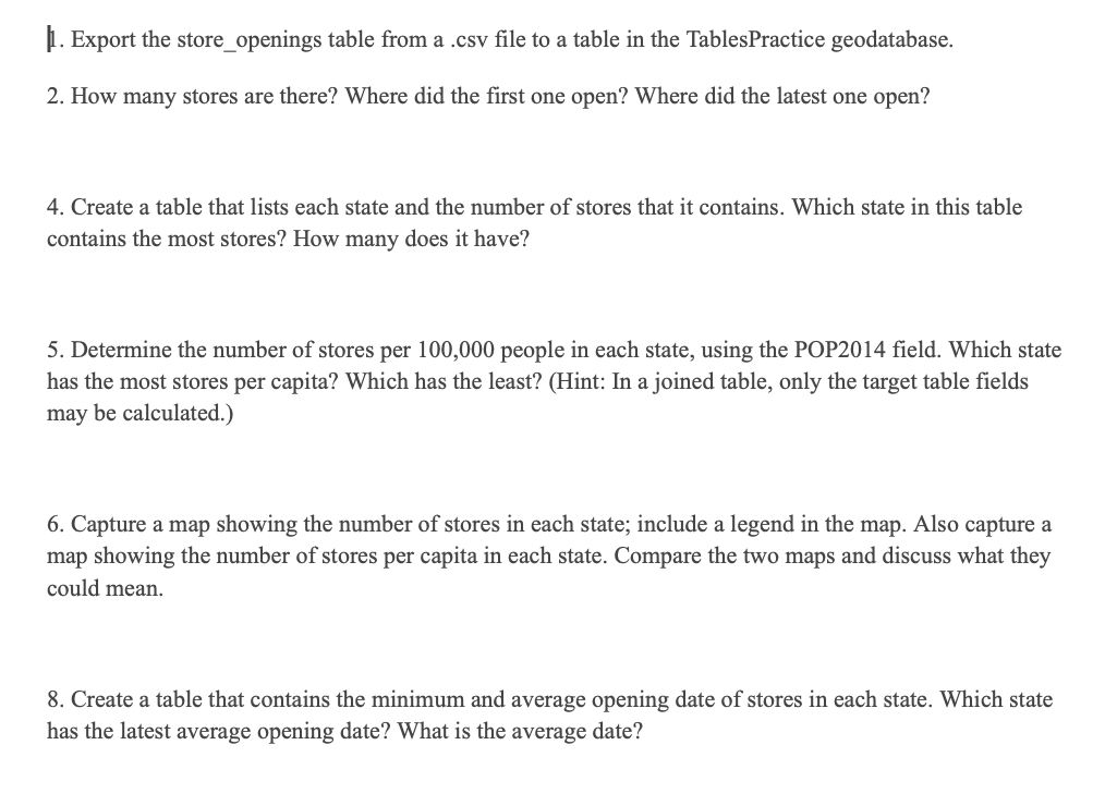 1 . Export the store _ openings table from a .