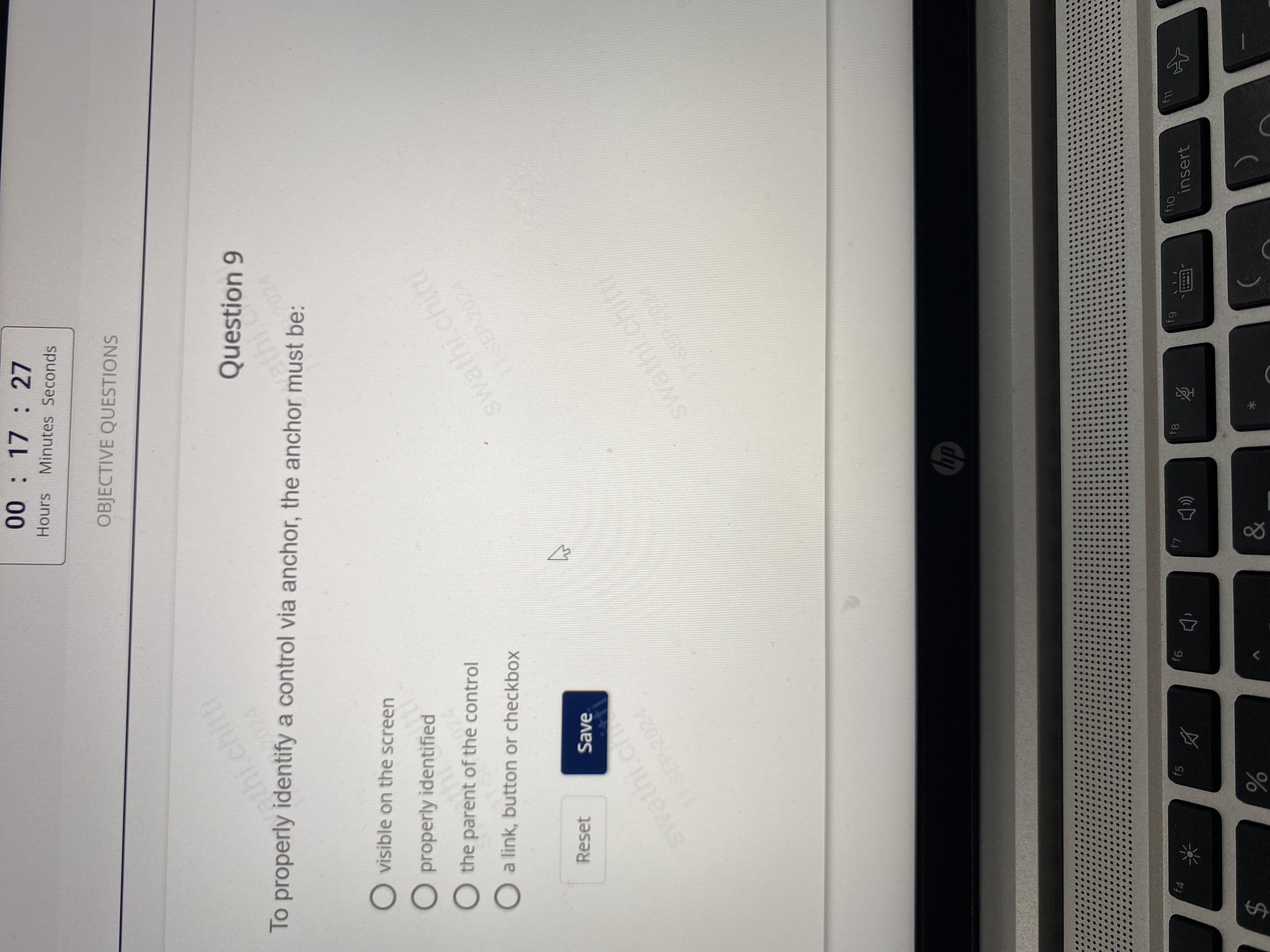Question 9 To properly identify a control via