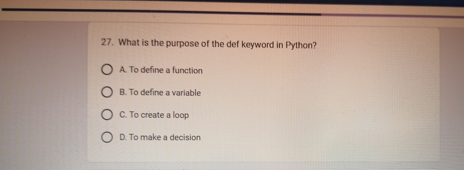 What is the purpose of the def keyword in Python?