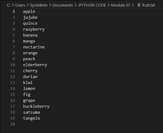 Part 0 1 Using the file fruit.txt , write a
