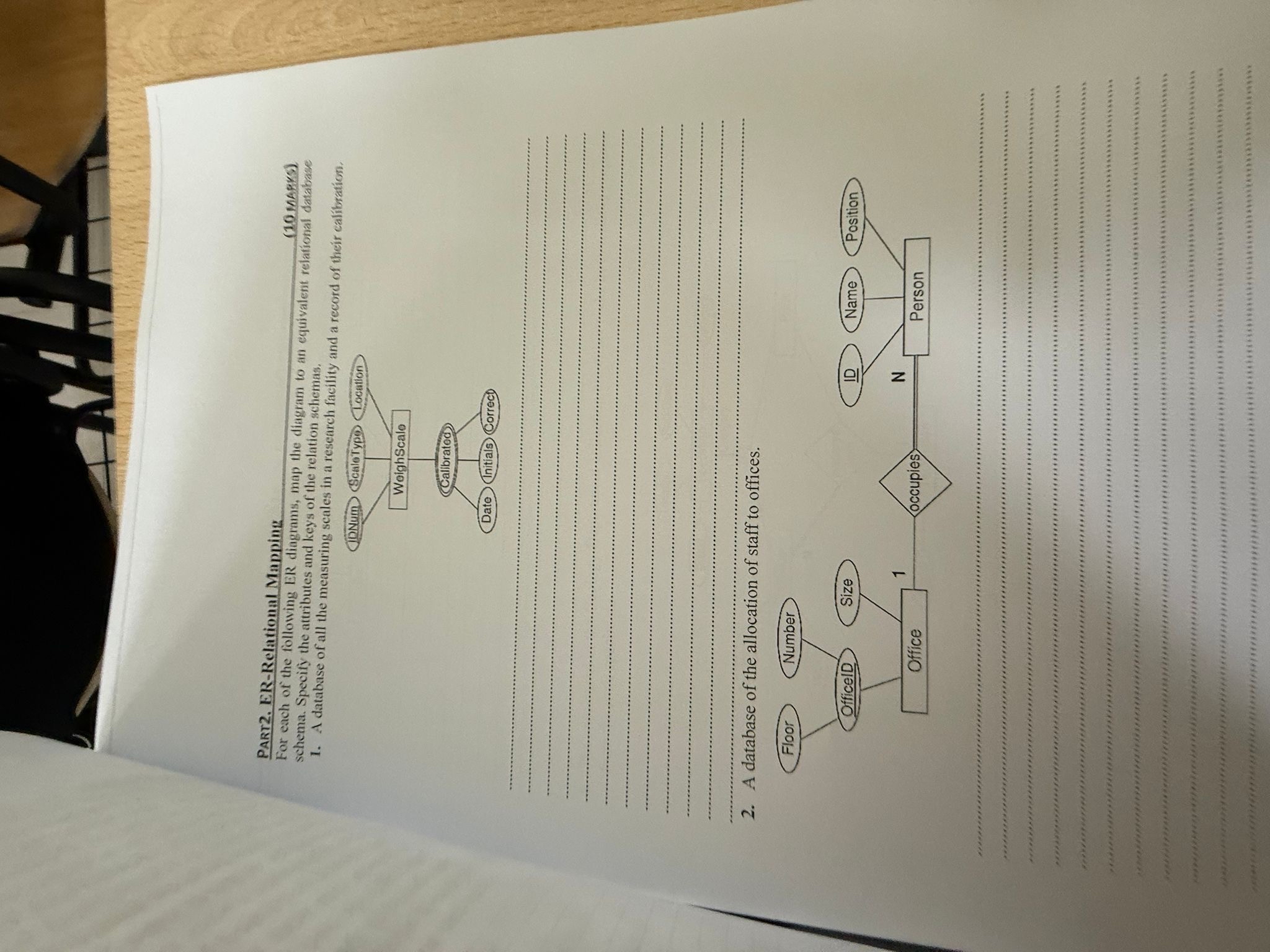 PART 2 . ER - Relational Mapping ( 1 0 Marys )