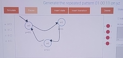 Generate the repeated pattern 0 1 0 0 1 1 on yz