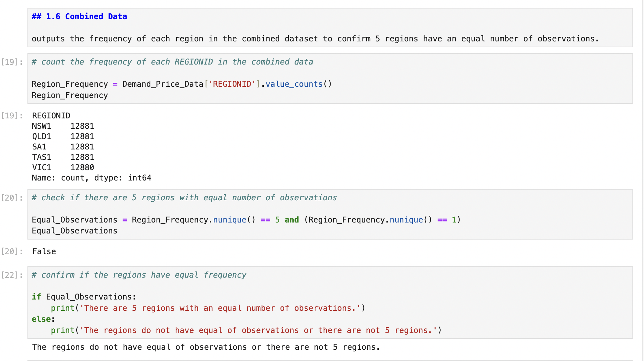 1 . 6 Combined Data outputs the frequency of each