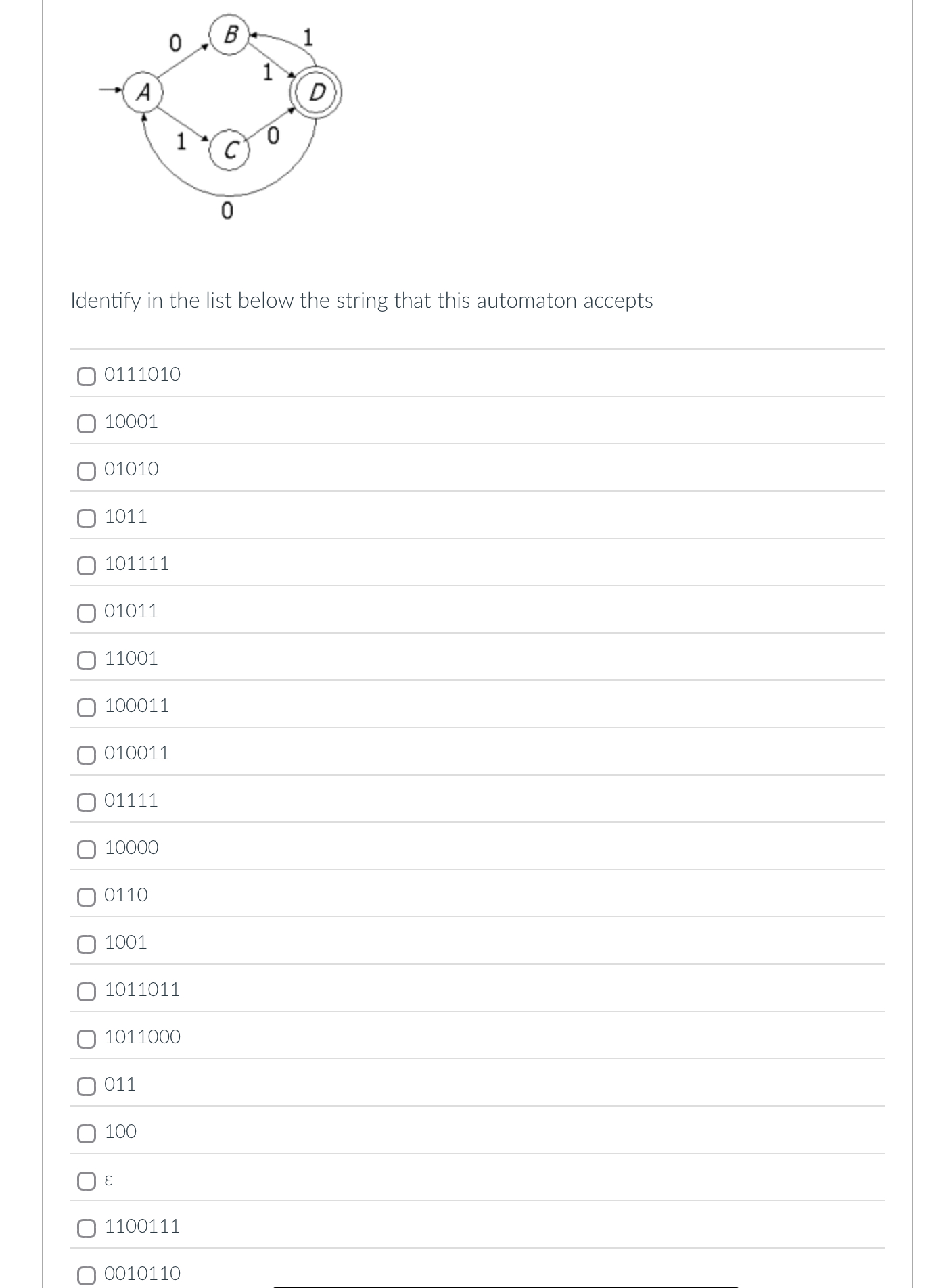 Identify in the list below the string that this