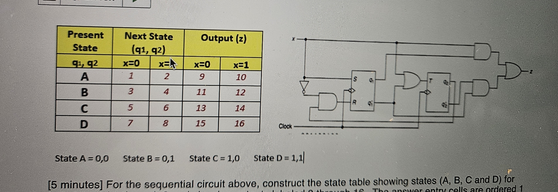 State A = 0 , 0 , State B = 0 , 1 , State C = 1 ,