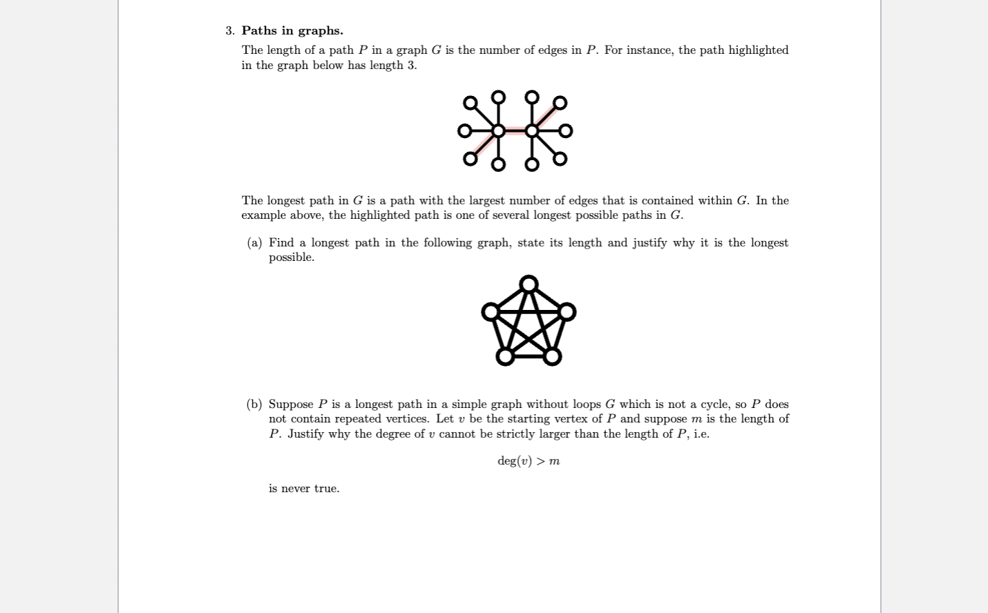 Paths in graphs. The length of a path P in a